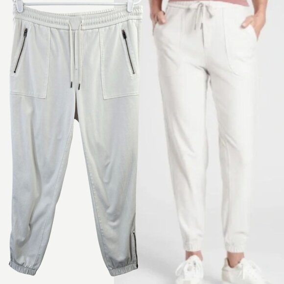 Athleta Pants - Athleta Jogger Pants Size 10 White Athletic Streetstyle Moto Ankle Zip Pull On